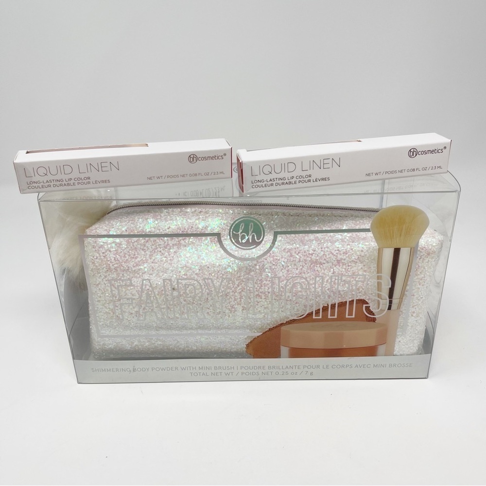 BH Cosmetics Fairy Lights Shimmering Body Powder Brush & Bag + 2 Lip Colors NEW